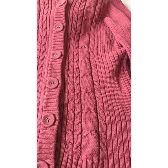 Bass Women's Cardigan Size Medium Hooded Button Up Cable Knit Long Raspberry - Picture 4 of 12